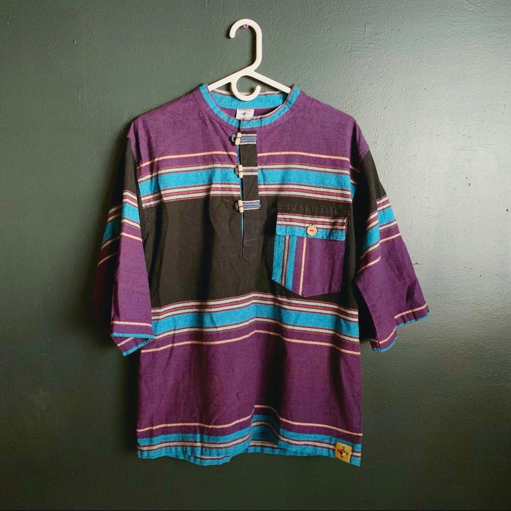 Striped Bohemian Cotton Shirt Top (L)